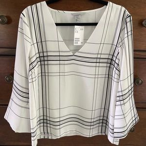 White and black geometric patterned H&M blouse
